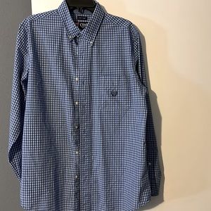 Long sleeve plaid shirt for men, blue and white